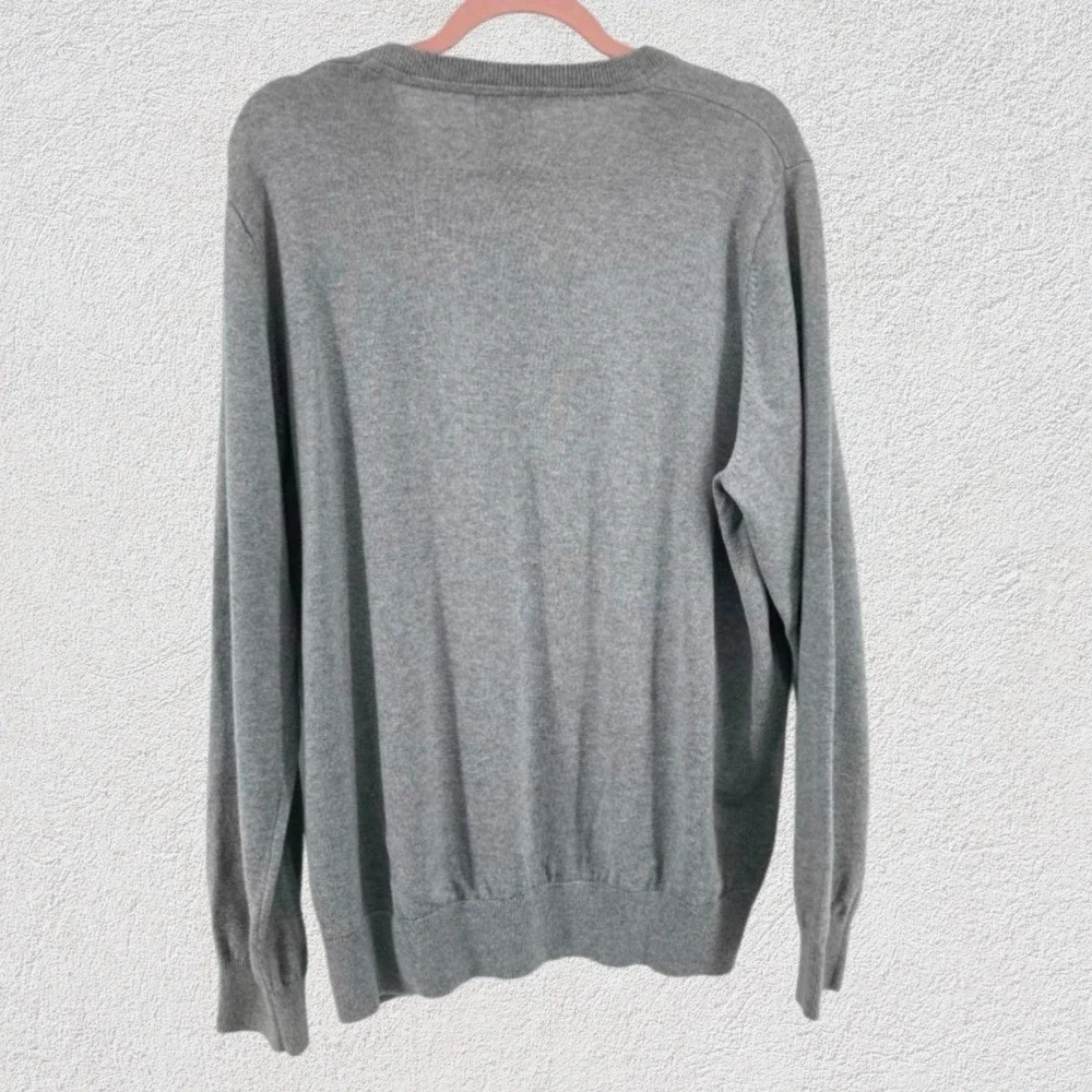 L.L. Bean Wicked Soft Cotton Cashmere V Neck Sweater Men L Grey Minimalist 27463